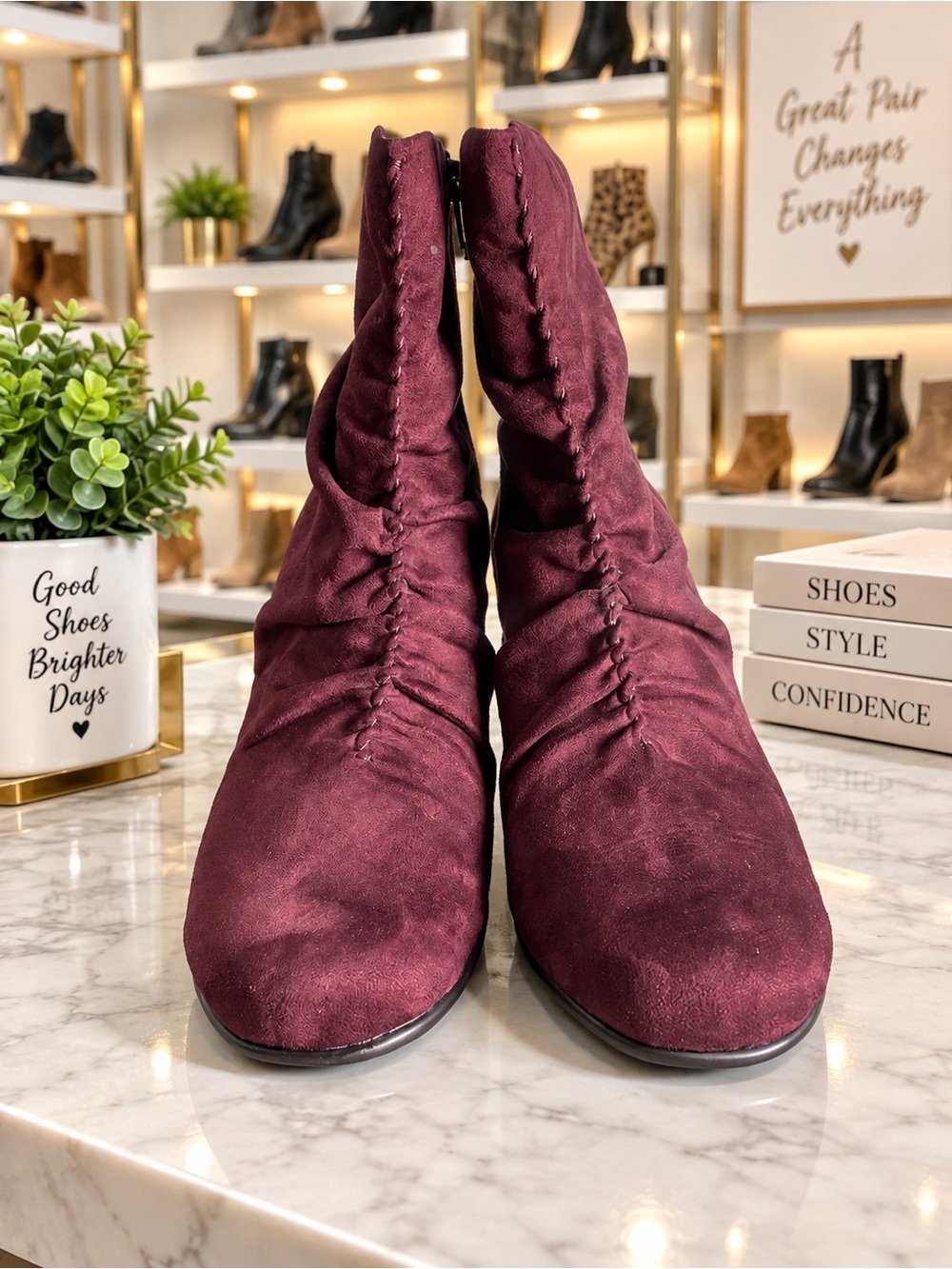 Aerosoles Good Role Burgundy Ruched Heeled Ankle Booties Size 10M